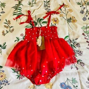 Angel dear red muslin smocked polka dot tutu bubble 18/24M